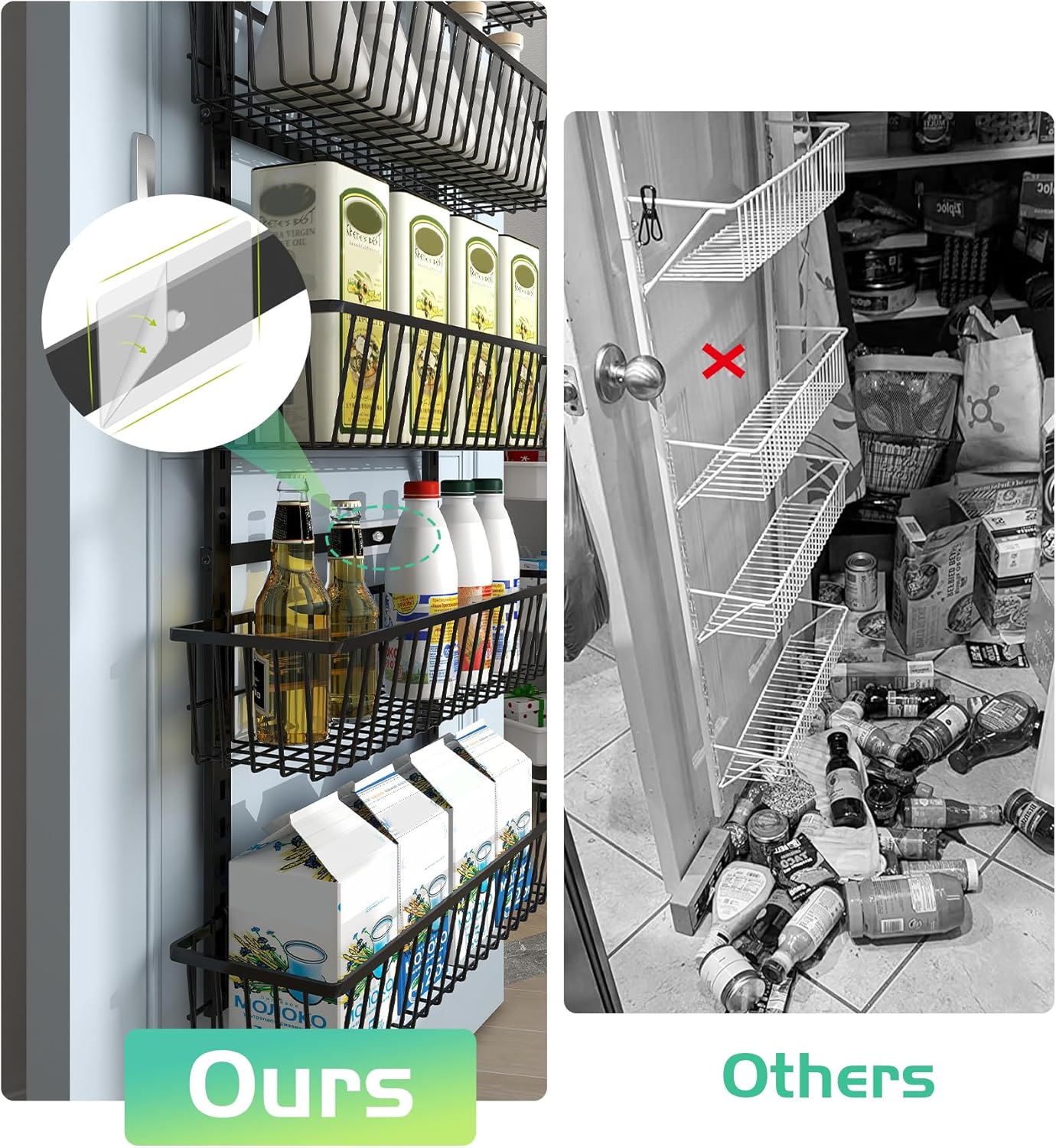 Mefirt White 9-Tier Over The Door Pantry Organizer, Pantry Organization and Storage, Deep Baskets Hanging Heavy-Duty Metal, Wall Spice Rack Seasoning Shelves for Home & Kitchen, Laundry Room Bathroom