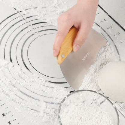 Asdirne Dough Cutter, Dough Scraper with Wooden Handle and Food Grade Stainless Steel Blade, Pastry Scraper, 15CM, 2Pcs