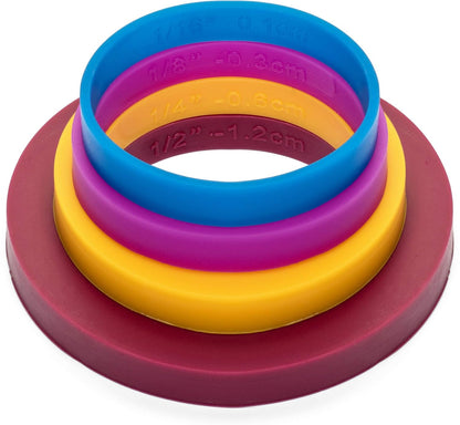 GreenOlive Rolling Pin Guide Ring Spacer Bands (8 Piece Set) Multicolored Flexible Silicone Slip On Baking Accessories Fit 1 3/4” to 2” Wide Dough Rollers
