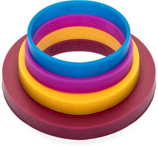 GreenOlive Rolling Pin Guide Ring Spacer Bands (8 Piece Set) Multicolored Flexible Silicone Slip On Baking Accessories Fit 1 3/4” to 2” Wide Dough Rollers