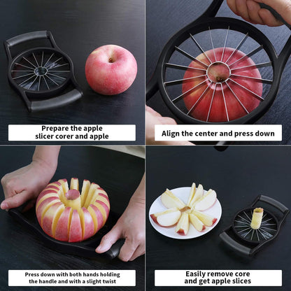 YYP Stainless Steel Apple Slicer & Corer – Upgraded 16-Sharp Blades, Large Size, Ergonomic Non-Slip Plastic Handle for Easy Grip, Rust-Proof Kitchen Fruit Divider, Easy to Clean (Black)