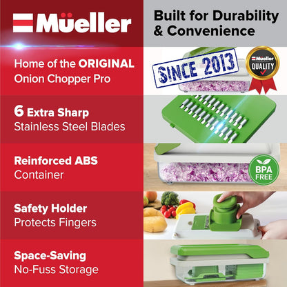 Mueller Vegetable Chopper Mandoline Slicer, Food Veggie Chopper, Cheese Grater, Onion Vegetable Cutter with Container, Dicer, Kitchen Gadgets & Essentials, White Sand/Grey