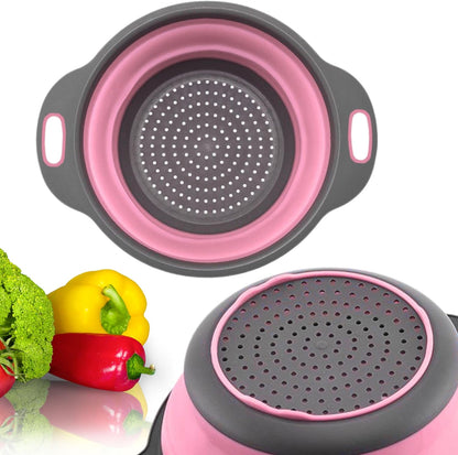Green Kitchen Strainer Colander Set - 2 PCS Multifunctional Colander Silicone Food Strainers for Kitchen for Pasta and Spaghetti Collapsible with Plastic Handles