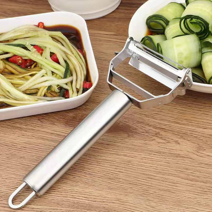 Ultra Sharp Vegetable Peeler，Stainless Steel 2 in 1 Julienne Vegetable Peeler With Brush Perfect for Carrot Potato Cucumber Gadget Vegetable Fruit (Silver)