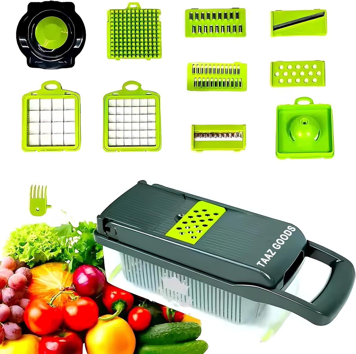 16-in-1 Mandoline Veggie Chopper dicer Cutter Slicer Julienne Slicer Salad Maker Multifuctional Vegetable chopper Cheese Grater Food Prep Tool Kitchen Gadget 8 interchangeble blades