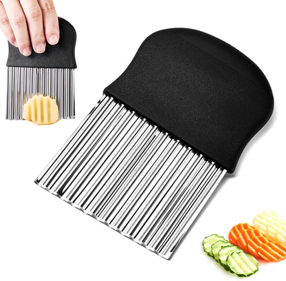 Stainless Steel Crinkle Cutter - Large French Fry Slicer, Potato Knife with Non-Slip Handle, Fruit and Vegetable Wavy Chopper