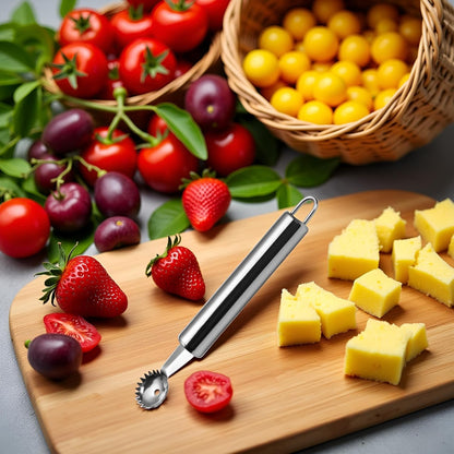Silver Stems Remover For Pineapple Strawberry Tomato Cherry Stainless Steel Tomato Corer Strawberry Huller Stem Remover Fruit Leaf，Corers and Pitters，Fruit and Vegetable Corers