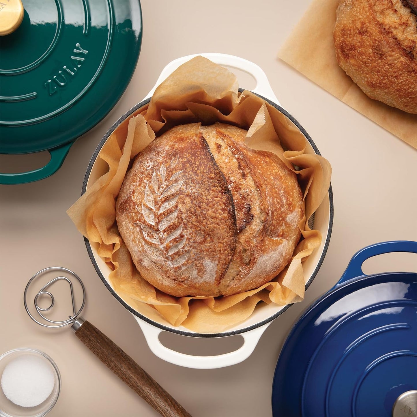 Zulay Kitchen 13-Inch Danish Dough Whisk - Stainless Steel Wooden Whisk with Dough Hook - Sourdough Whisk for Bread, Pizza, Pastry, Cake Batter & More - Wood