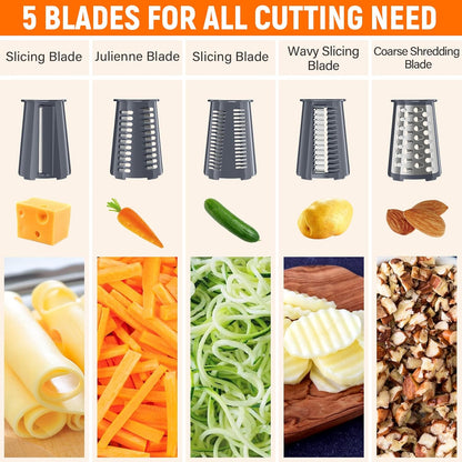 SpaceHacks Rotary Cheese Grater Hand Crank, with 5 Blades for Chopper Shredder Spiralizer Slicer for Vegetable Cheese Fruit, Food Chopper for Kitchen with Blades Storage Box & Suction Base (Black)