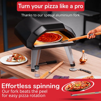 Senwosa Pizza Turner Fork & Bubble Popper - Easy Pizza Rotation for Evenly Baked Crust - Adjustable Handle [26"-32”]