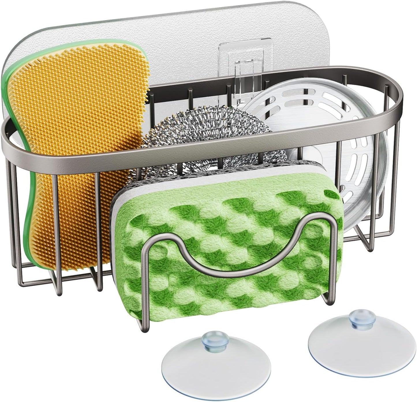 HapiRm Multifunctional Sponge Holder with Unique M-Shaped, 2 Installation Methods Kitchen Sink Caddy Organizer, Rustproof Stainless Steel Kitchen Organizers and Storage Essentials - Black