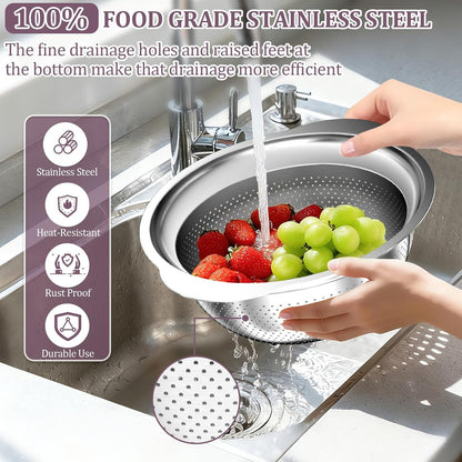 4-1 Colander with Bowl Set - Pasta Strainer - Colander for Kitchen - Strainers and Colanders Rice Strainer Fruit Cleaner Veggie Wash Sink Strainer Kitchen Essentials - Black