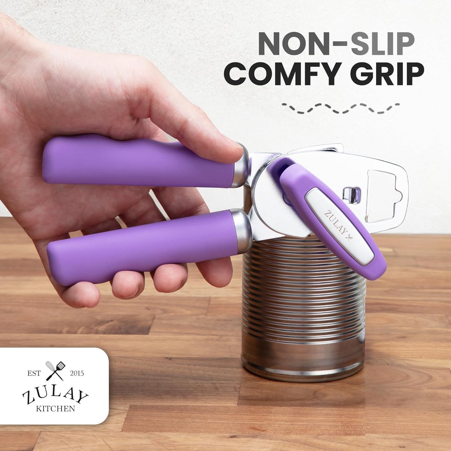 Zulay Kitchen Heavy Duty Stainless Steel Can Opener Manual with Bottle Opener - Rust Proof Manual Can Opener With Turn Knob & Comfy Soft Grip Handles - Black
