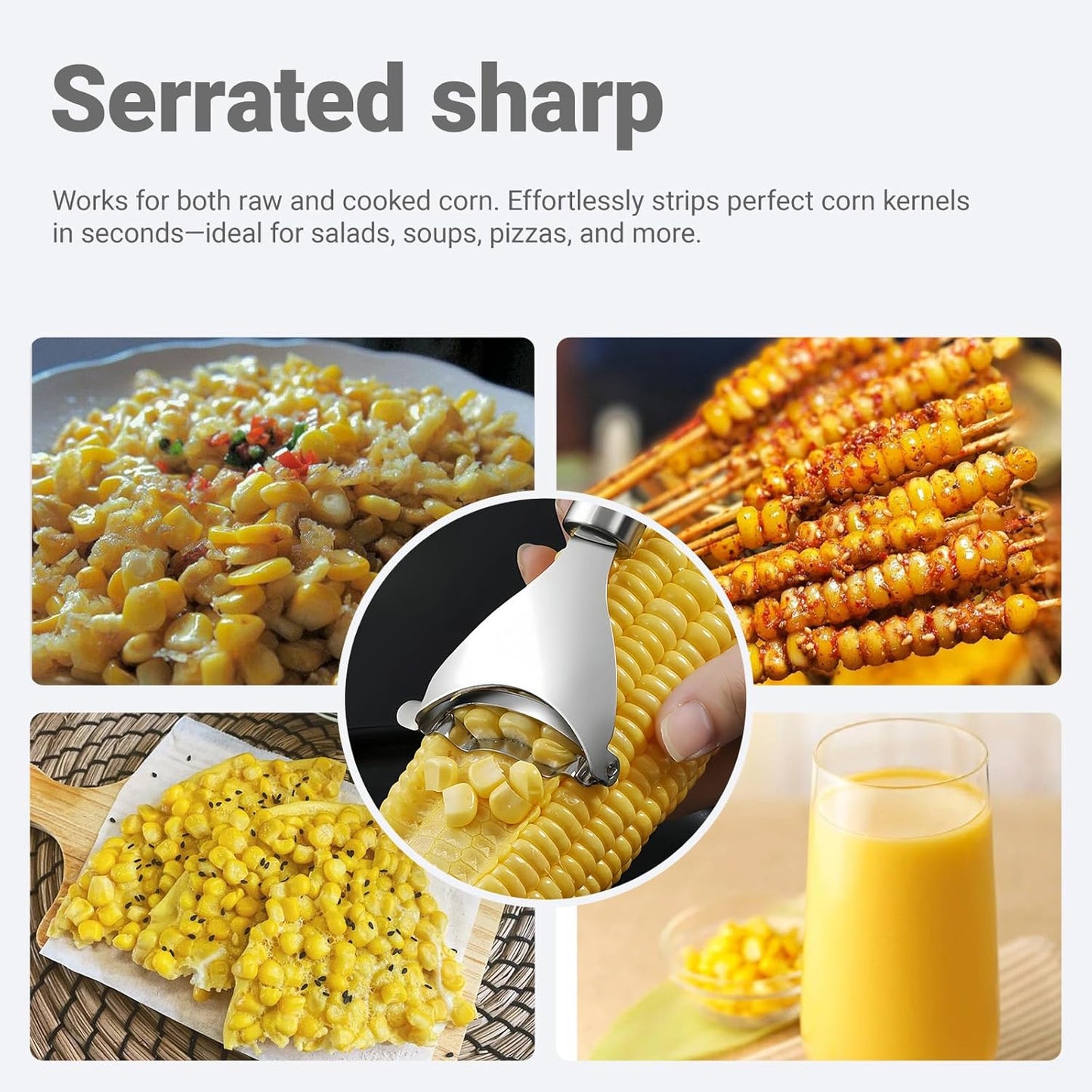 2 Pcs Stainless Steel Corn Peeler and Holder Set – Use Together for Safer Grip and Hand Protection, Easy Corn on the Cob Tool
