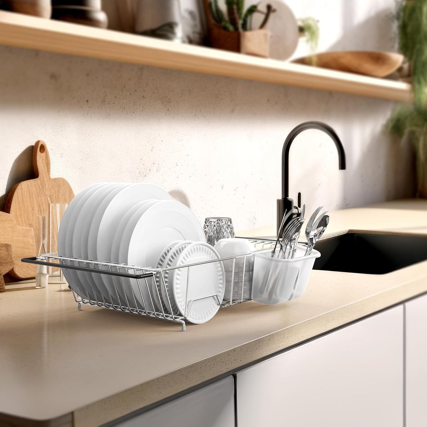 Simple Houseware Over Sink Counter Top Stainless Steel Dish Drainer Drying Rack, Chrome