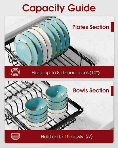Sakugi Dish Drying Rack in Sink - Expandable Stainless Steel Dish Rack Over the Sink, Kitchen Sink Drain Strainer with Cutlery Holder & Cup Holders, 15.4 x 9.8 x 3.0 Inch, Silver