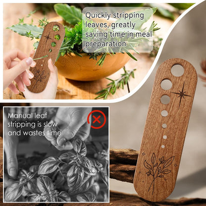 Premium Herb Stripper Tool, Herb Stripper Wooden with Cleaning Brush Set, Kitchen Herbs Leaf Stripping Tool, Herb Leaf Peeler for Collard Green Thyme Basil Rosemary Stripper, Practical Kitchen Gadgets