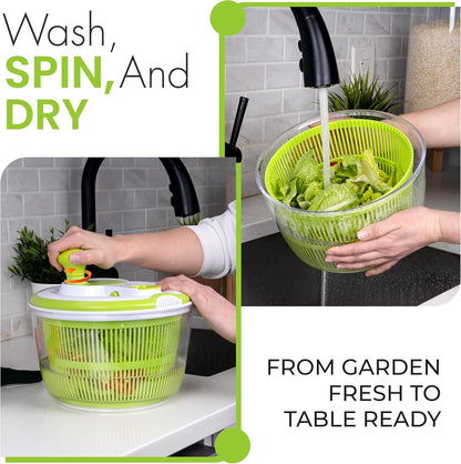 Salad Spinner, 5L Large Capacity Lettuce Washer with Easy Spin Mechanism, BPA-Free Vegetable Dryer for Kitchen.