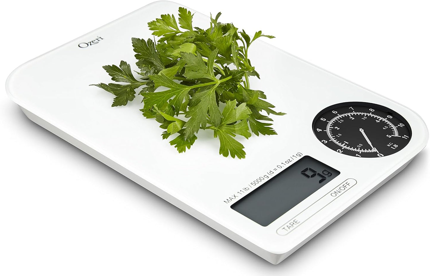 Ozeri ZK18-WB Rev Digital Kitchen Scale with Electro-Mechanical Weight Dial, Black Dial