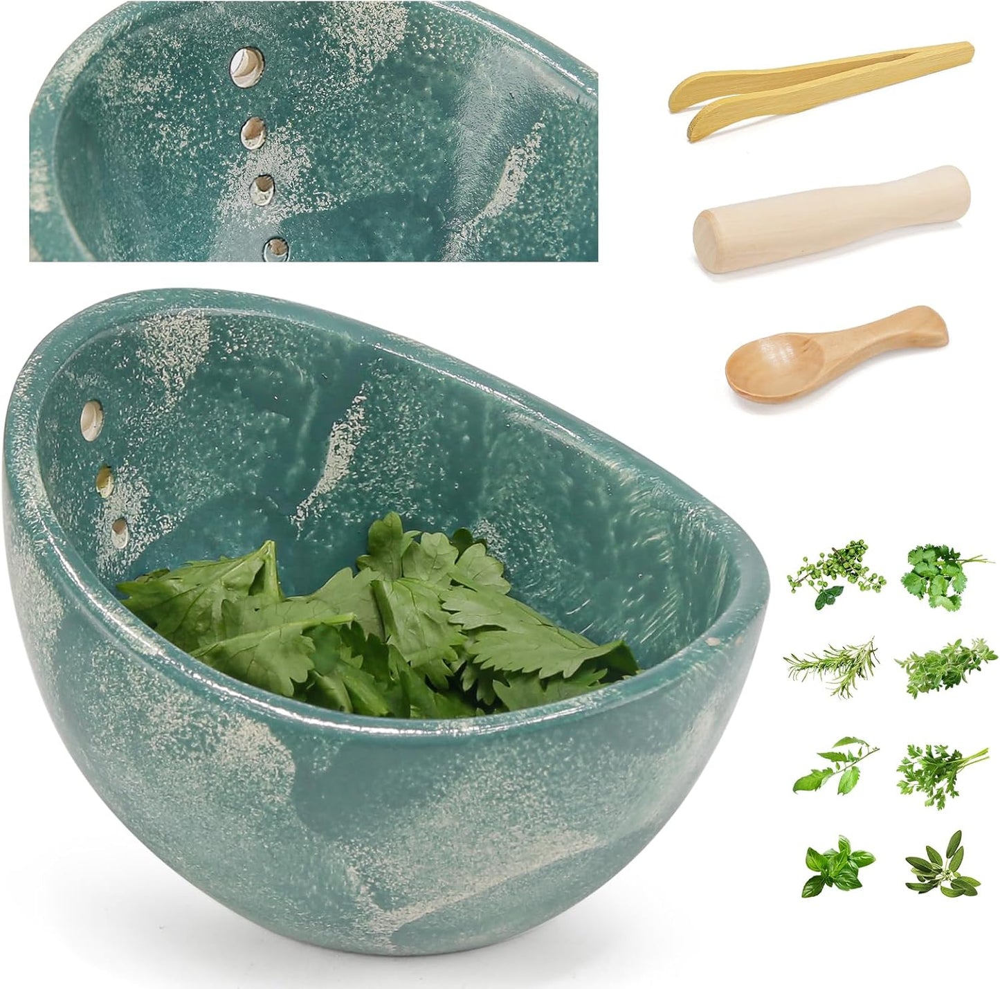 Herb Stripper Bowl, Ceramic Herb Peeling Bowl, Kitchen Herbs Leaf Stripping Tool, Pottery Herb Peeler for Kale, Thyme, Basil, Rosemary Stripper (A-Style, 1 pc)