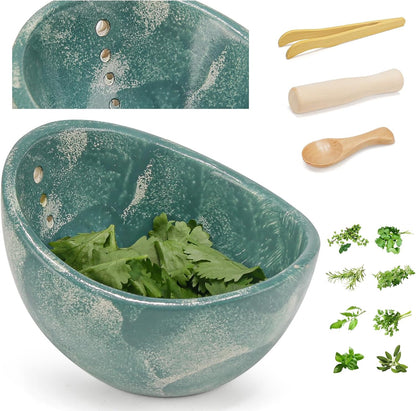 Herb Stripper Bowl, Ceramic Herb Peeling Bowl, Kitchen Herbs Leaf Stripping Tool, Pottery Herb Peeler for Kale, Thyme, Basil, Rosemary Stripper (A-Style, 1 pc)