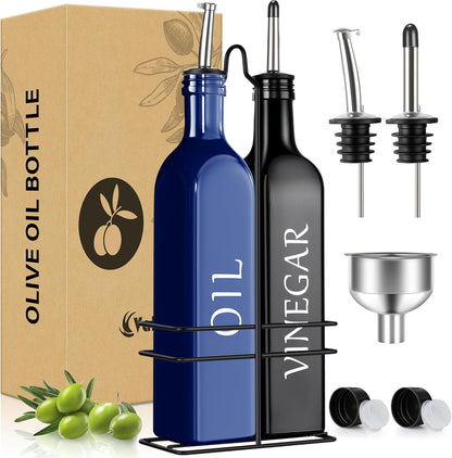 Vakoo Oil and Vinegar Dispenser Set - 17oz/500ml, Extra Thick Glass, Leak-Proof, Olive Oil Dispenser Bottle for Kitchen (White Black)