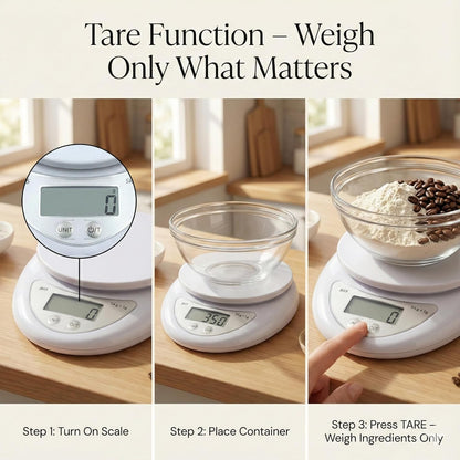 Digital Kitchen Scale – Food Scale for Cooking & Baking (5 kg/11 lb) – High-Precision Weight Scale in Grams Oz Lb – Stainless Platform with LCD Display & Tare Function – Batteries Included