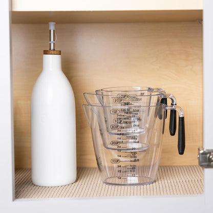 Dalup Measuring Cup Set – Clear Plastic Liquid Measuring Cups (8/16/32 oz) with Spout & Non-Slip Handle | 3-Piece Plastic Measuring Cup Set for Liquids & Dry Ingredients
