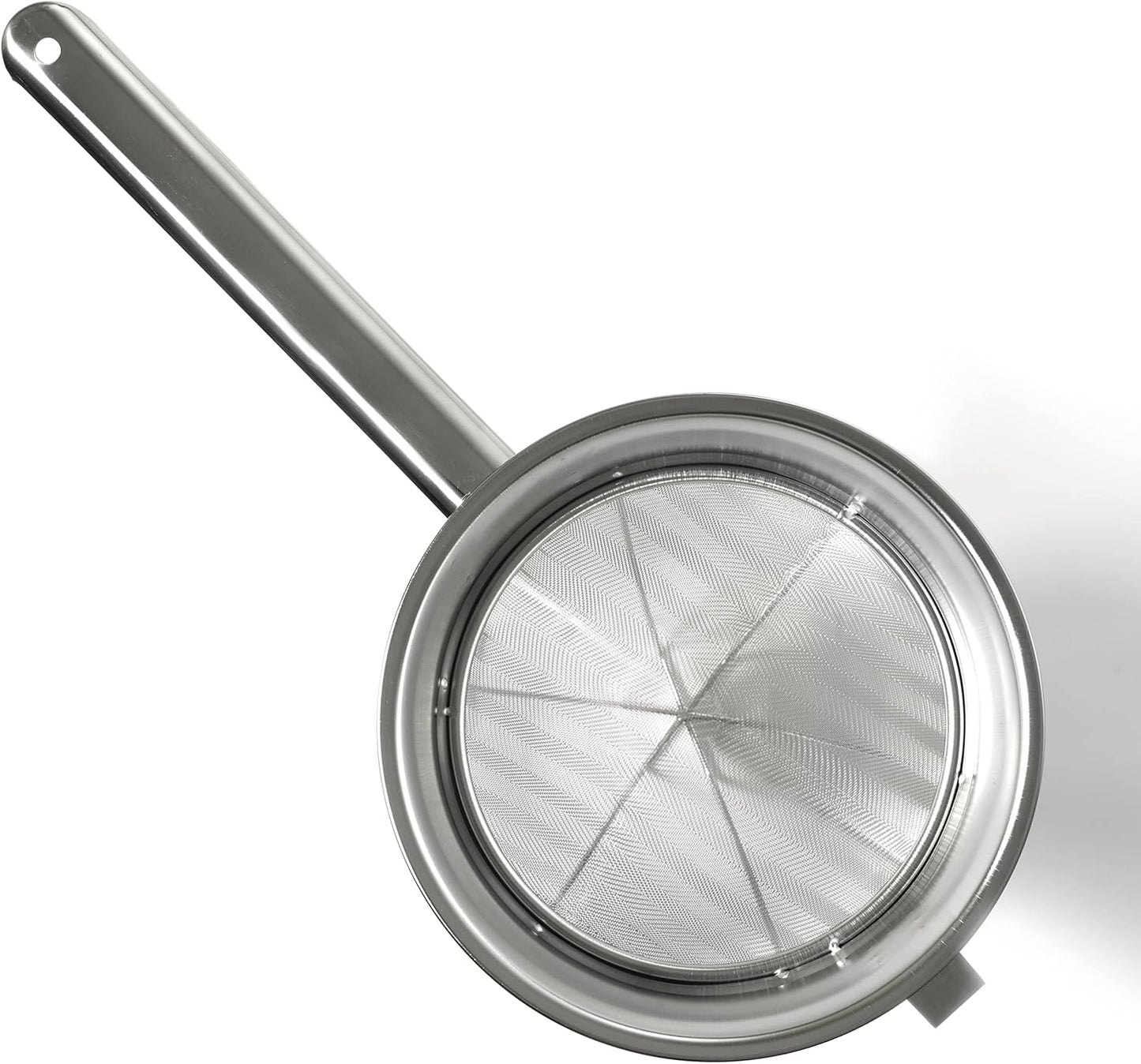 PINKIECLINK Bouillon Strainer - Stainless Steel Fine Mesh Metal Food Chinois, Cone Separator, Kitchen Colander Sieve for Sauce Jam Jelly Tea, 8" - With Spatula