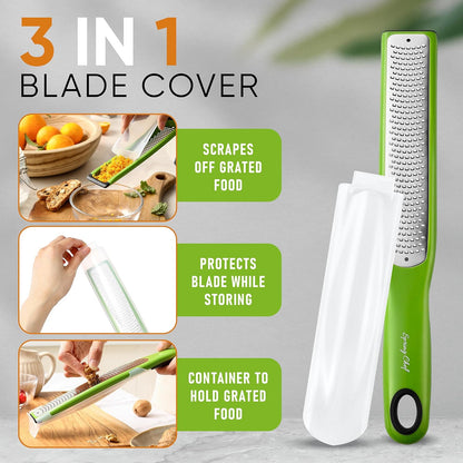 Spring Chef Premium Lemon Zester Grater with Handle - Fruits, Garlic, Chocolate, Nutmeg, Ginger Grater - Heavy Duty Kitchen Tool - Stainless Steel Citrus Zester with Blade Cover - Fine Shred, Black