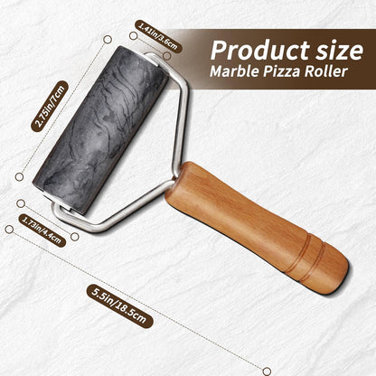 Small Marble Rolling Pin Pizza Roller with Dough Scraper Cutter, Marble Roller Non-Stick T-Type, For Cake Baking Tortilla Fudge Pizza Cookies and Other Kitchen Baking Cooking(White)