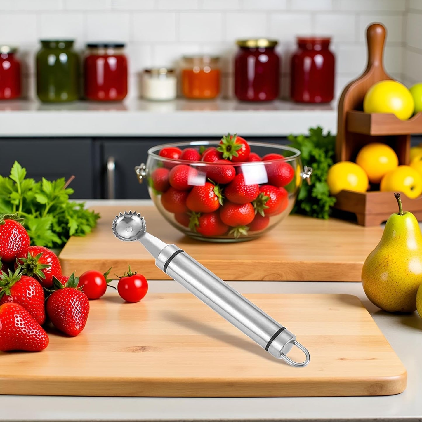 2Pcs Silver Stainless Steel Strawberry Huller Multi-Function Stainless Corer and Pitter Remover for Strawberry, Vegetable and Fruit Corer Practical Kitchen Tool, Tomato Stem Corers Tool Tomato