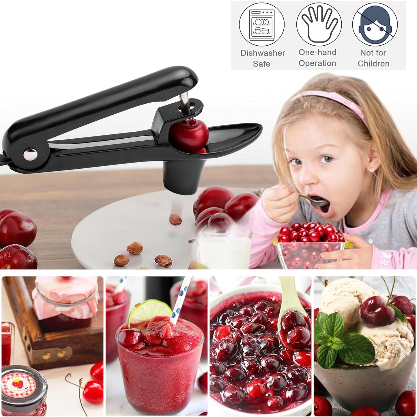 Cherry Pitter - Olive And Other Fruit Tools, Cherry Pitter With a Space-Saving Lock(BLACK)