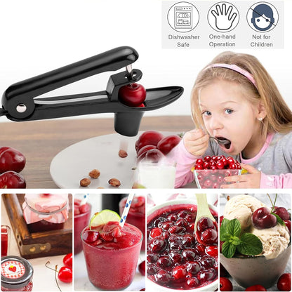 Cherry Pitter - Olive And Other Fruit Tools, Cherry Pitter With a Space-Saving Lock(BLACK)