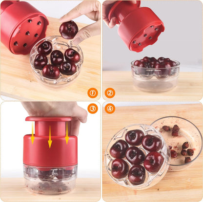 Cherry Pitter Multi 7-IN-1 Stainless Steel Cherry Pitter Tool Cherries Corer Making Cherry Jam (Red)