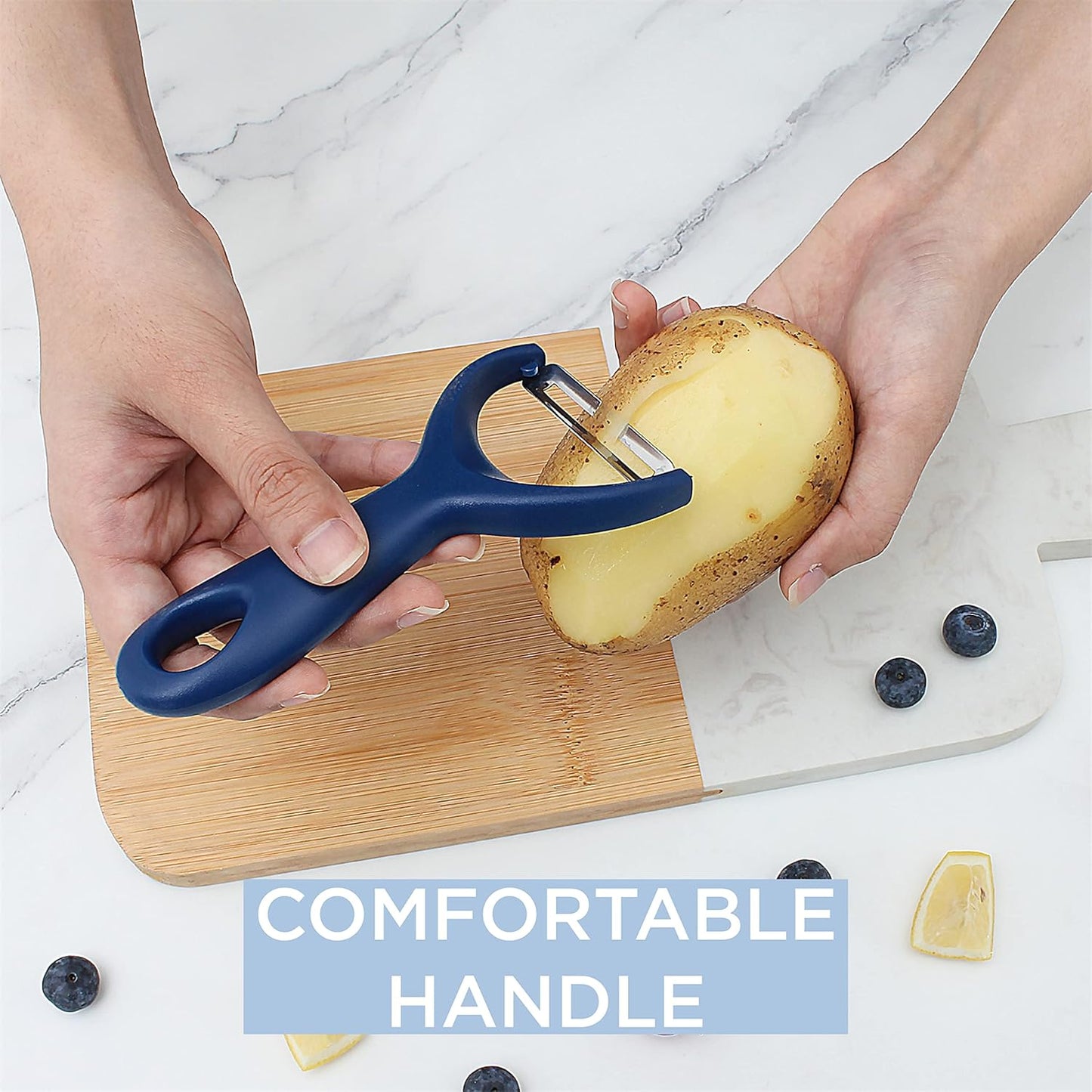 Social Chef 2-Piece Vegetable Peeler Set- Set of 2 Stainless Steel Blade Vegetable Peelers Set - Y Peeler and Swivel Peeler for Peeling Potatoes, Vegetables and Fruits (Navy)