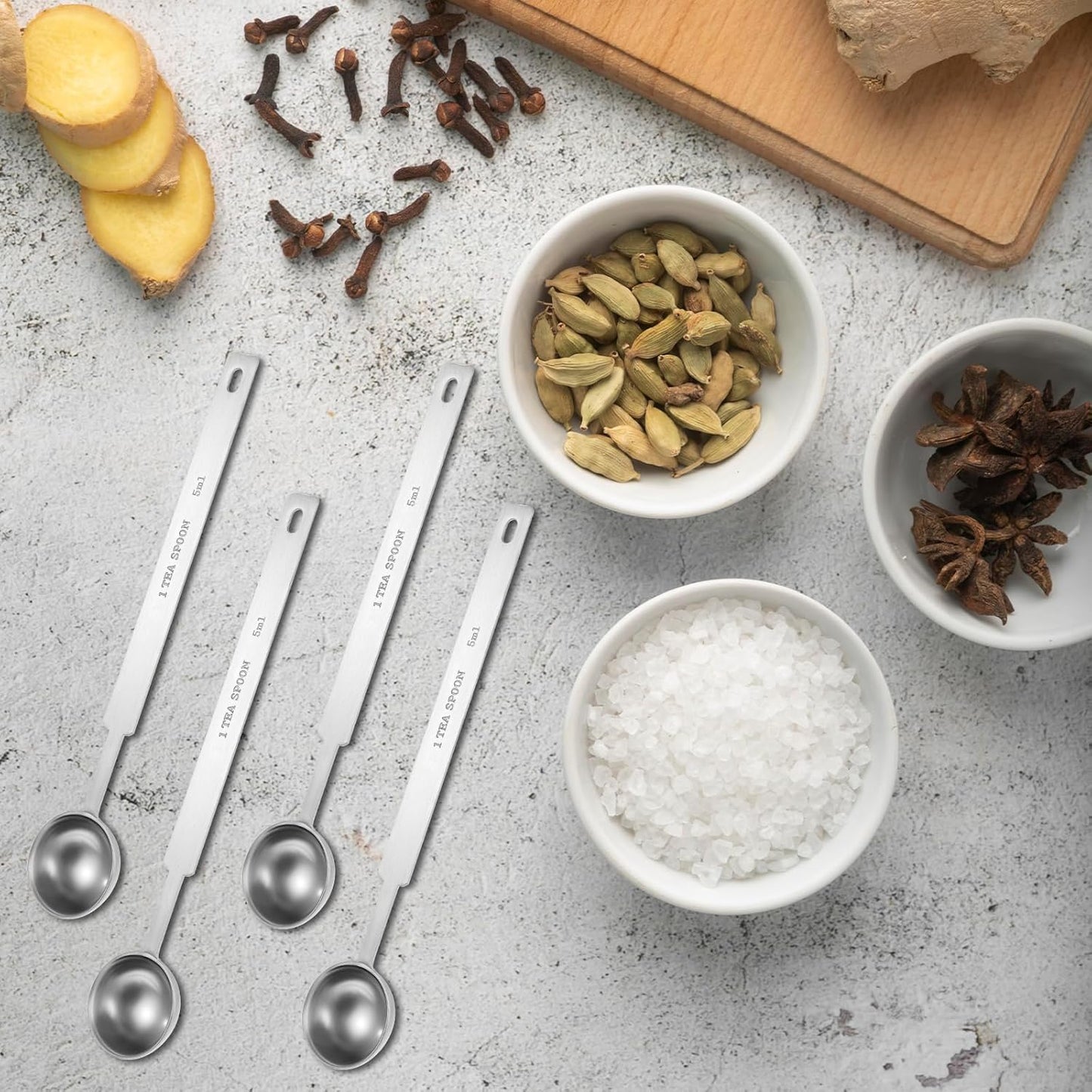 4PCS 1 Teaspoon Measuring Spoon(1 tsp, 5 ml, 1/6oz, 1/3 tbsp) Long Handle Scoop Metal Measure Spoons Kitchen Gadgets 304 Stainless Steel Individual Measure Scoops for Measuring Protein Cooking Baking