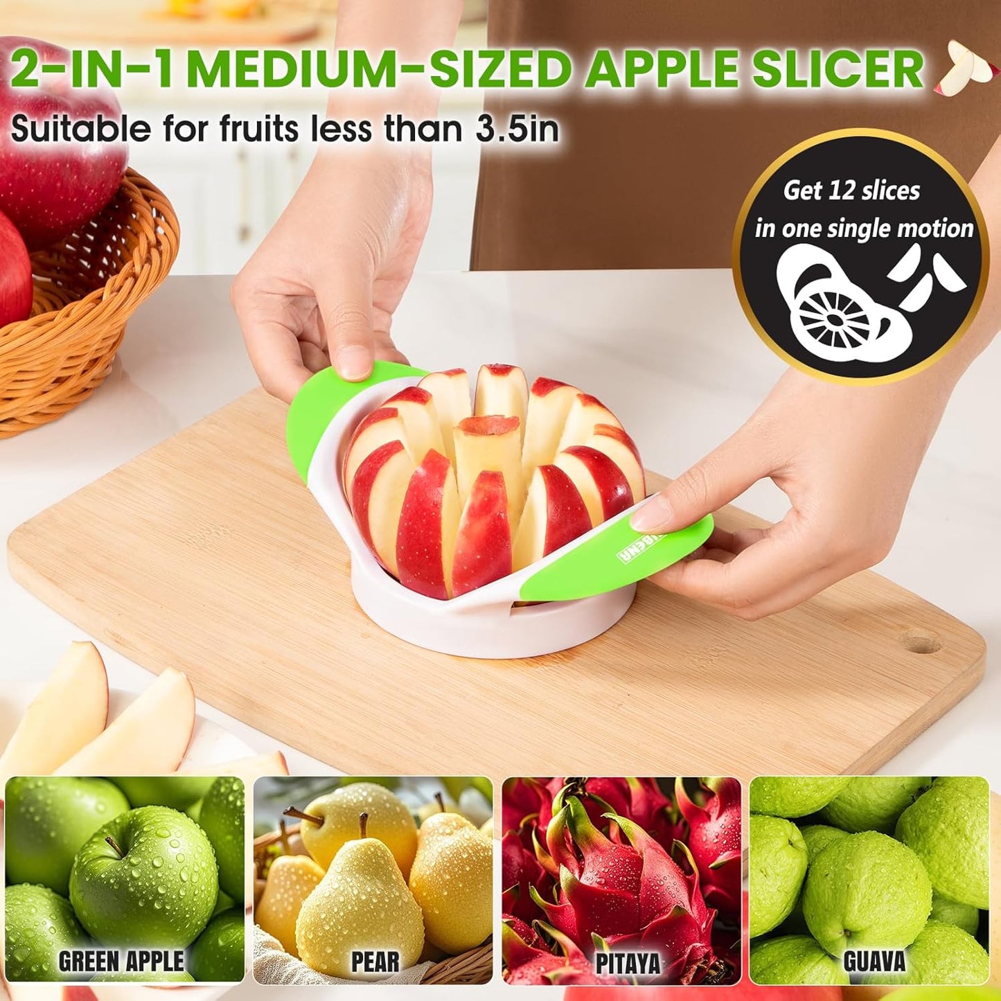 SCHVUBENR 3.5 Inch Apple Slicer with 12 Sharp Blades - Professional Apple Cutter - Stainless Steel Apple Corer - Super Sharp Apple Slicer and Corer - Slice Apple with Ease(Black)