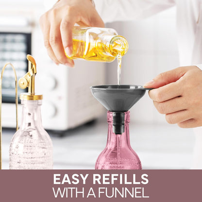 COOK WITH COLOR Glass Olive Oil Bottle Dispenser - 2 Pack- 17oz Oil and Vinegar Cruet - Olive Oil Carafe Decanter for Kitchen, Elegant Waves, Clear