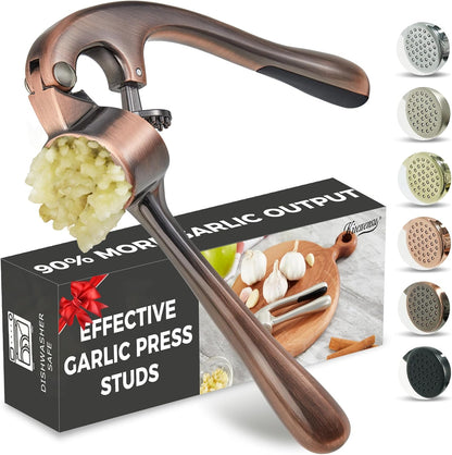 Kitessensu High Effective Garlic Press With Studs, Heavy Duty Garlic Mincer, Easy to Squeeze and Clean, Rust Proof, Ginger Crusher- Imperial Silver