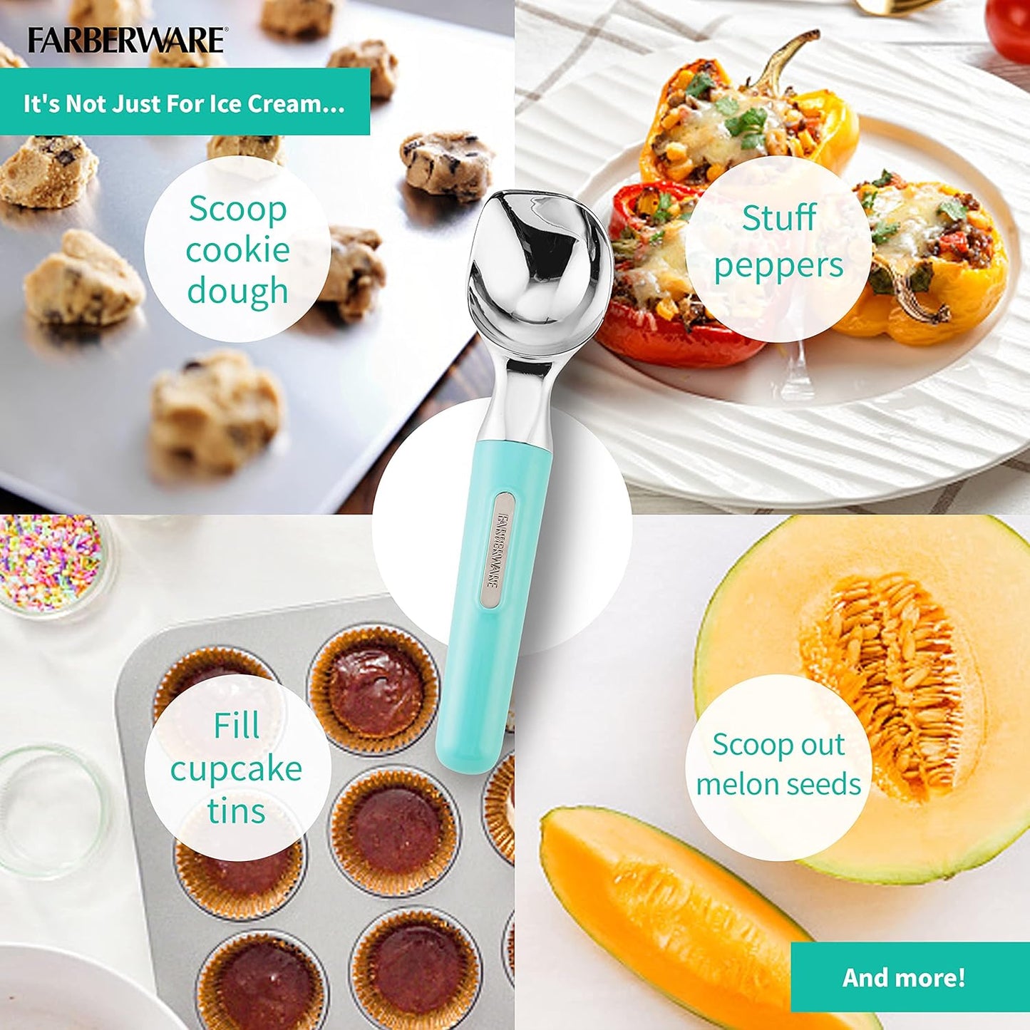 Farberware Professional Ice Cream Scoop, Comfortable Handle, Heavy Duty, Professional Grade Scooper, Get Perfect Shape Scoops, Great for Spooning Frozen Hard Gelato and Sorbet, Cookie Dough, Melon