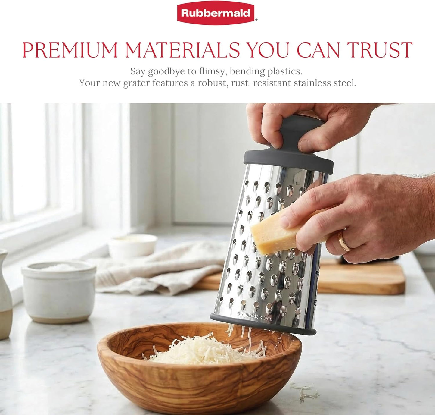Rubbermaid Stainless Steel Cheese Grater - 9.5" Oval Handheld Box Grater with EZ Grip Handle - Multi-Surface Food & Cheese Shredder | Zester & Graters for Kitchen - Dishwasher Safe, Black