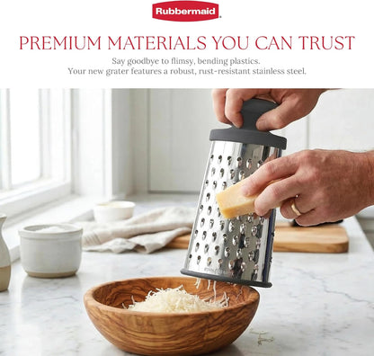Rubbermaid Stainless Steel Cheese Grater - 9.5" Oval Handheld Box Grater with EZ Grip Handle - Multi-Surface Food & Cheese Shredder | Zester & Graters for Kitchen - Dishwasher Safe, Black