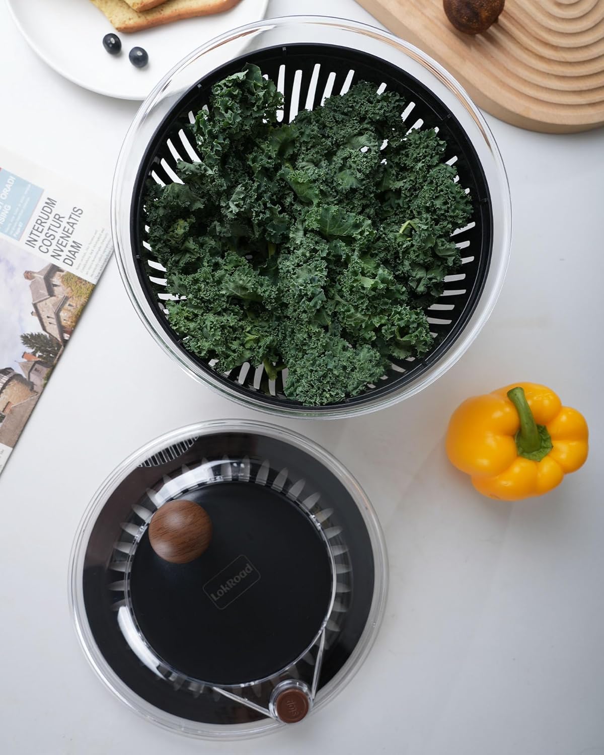 Salad Spinner, 5.3 Qt Large Lettuce & Vegetable Cleaner with Non-Slip Bottom, Quick Stop Button, Dishwasher Safe Fruit Washer, BPA-free, Black
