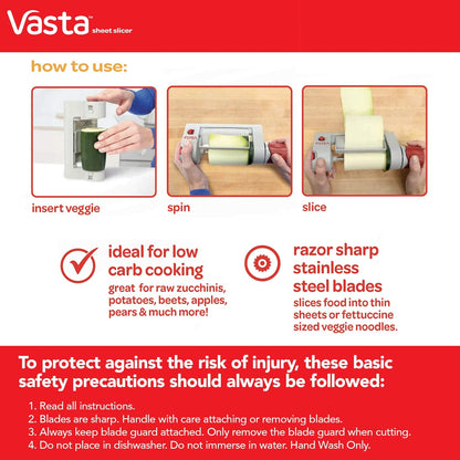 Vasta Veggie & Fruit Sheet Slicer, Stainless Steel Blade, 2 Attachements
