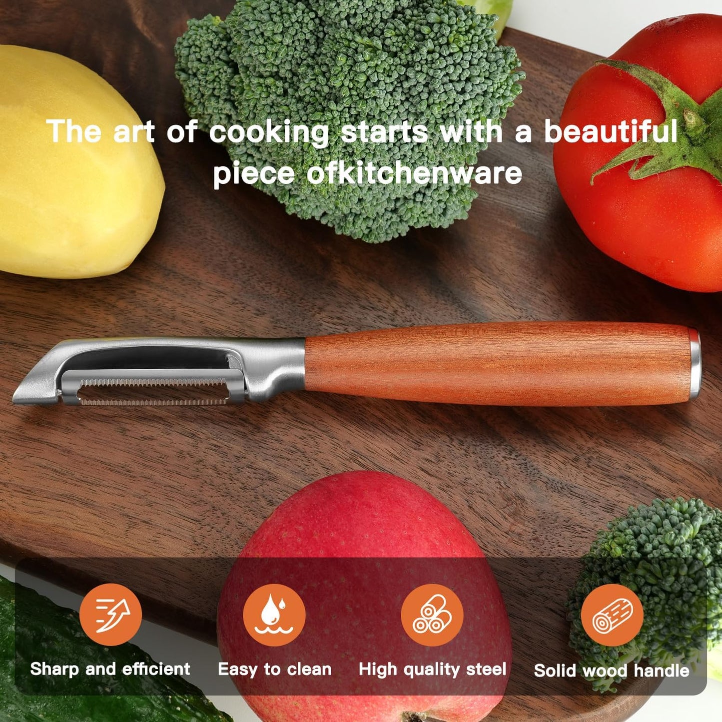 Serrated Blade Premium I Type 304 Stainless Steel Multifunctional Kitchen Peeler Real Wood Handle Ultra Sharp Blade Vegetable Potato Apple（Agarwood）