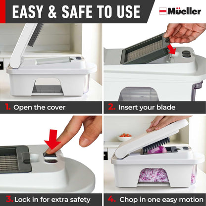 Mueller Pro-Series 10-in-1, 8 Blade Vegetable Chopper, Onion Mincer, Cutter, Dicer, Egg Slicer with Container, French Fry Cutter Potato Slicer, Home Essentials, Salad Chopper White Sand/Green