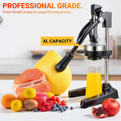 Manual Juicer Hand Press, 304 Stainless Steel Citrus Juicer for Orange Lemon Pomegranate, 19" Extra Tall Heavy Duty Juice Press with Dual Molds for Apple & Pear, Stable Suction Base