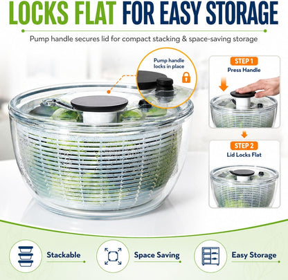 Good Grips Salad Spinner 6.3 Qt – Large Lettuce Spinner & Salad Cleaner with Bowl & Lid, Fruit Washer, Vegetable Cleaner, Strainer Bowl, Fast Drying Multipurpose Kitchen Tool