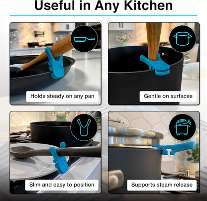 Nottaslip Utensil Prong Pot Spoon Holder - Premium Silicone Spoon Rest - Heat-Resistant to 550°F, BPA-Free, Dishwasher Safe Utensil Pot Clip, Fits Most Pots & Pans - Non-Slip Silicone - 2PK, Black